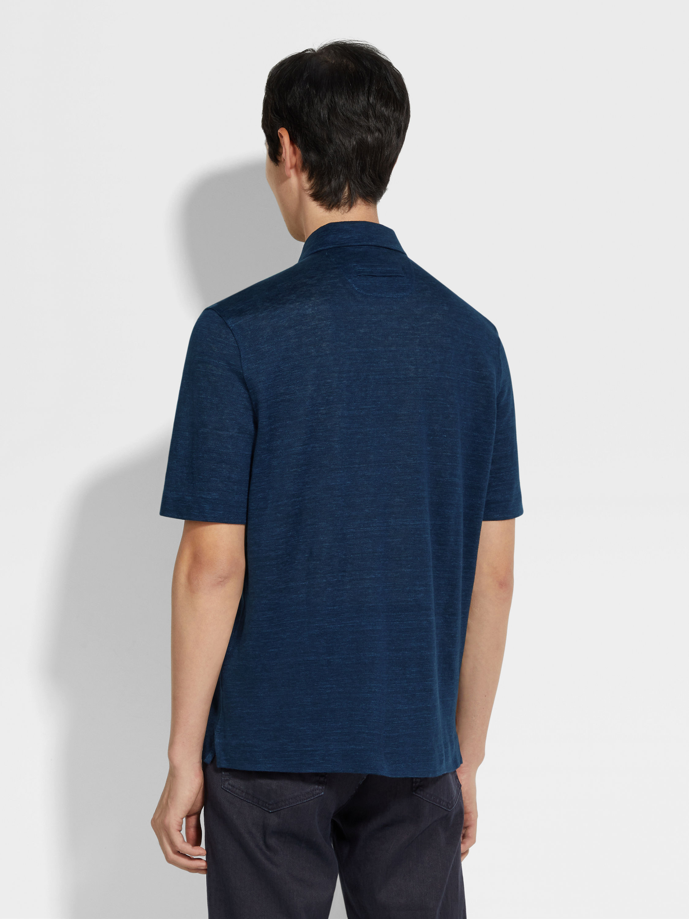 Navy Blue Oasi Lino Polo Shirt Product detail photo #4