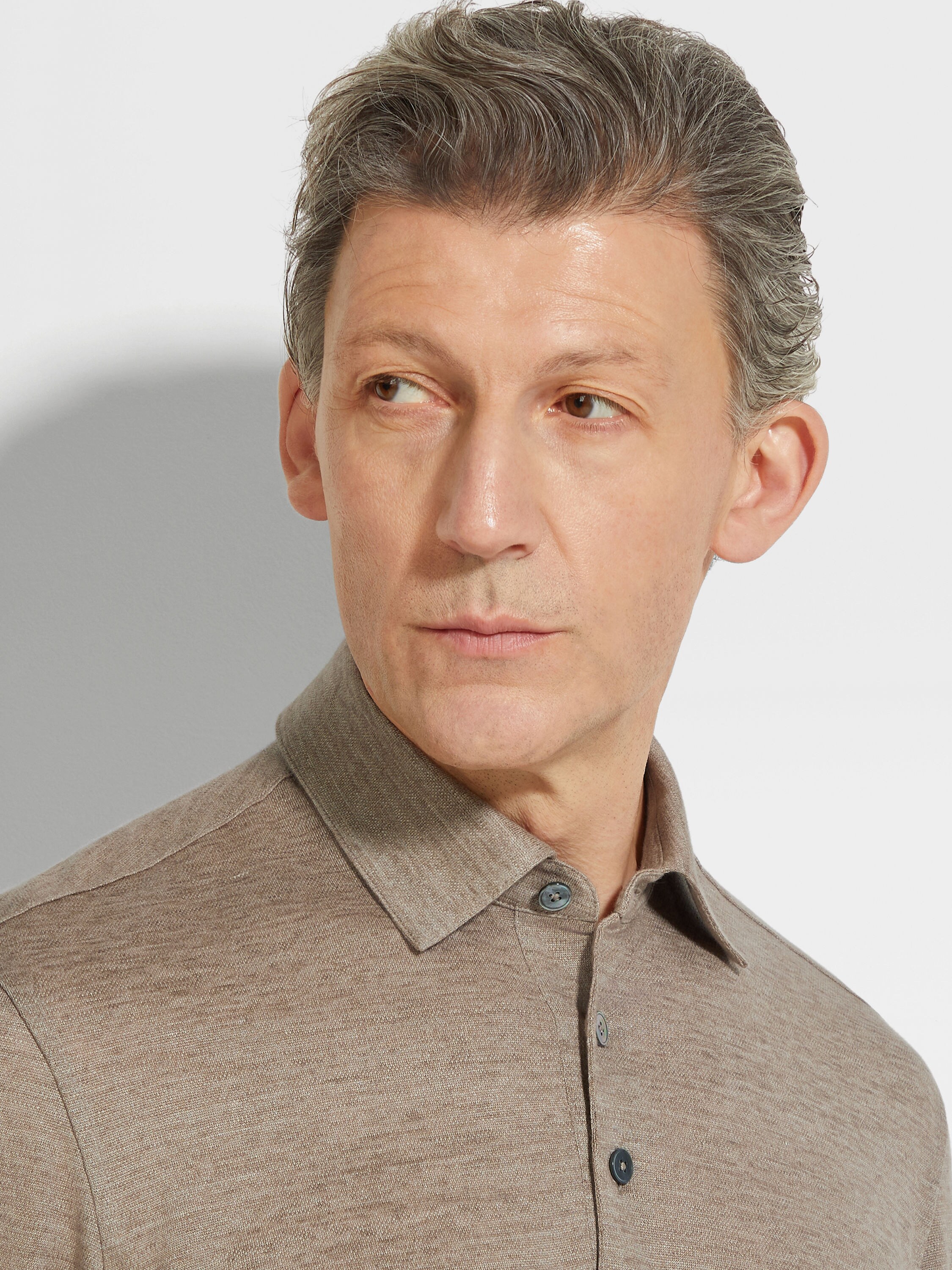 Light Taupe Oasi Lino Polo Shirt Product detail photo #1