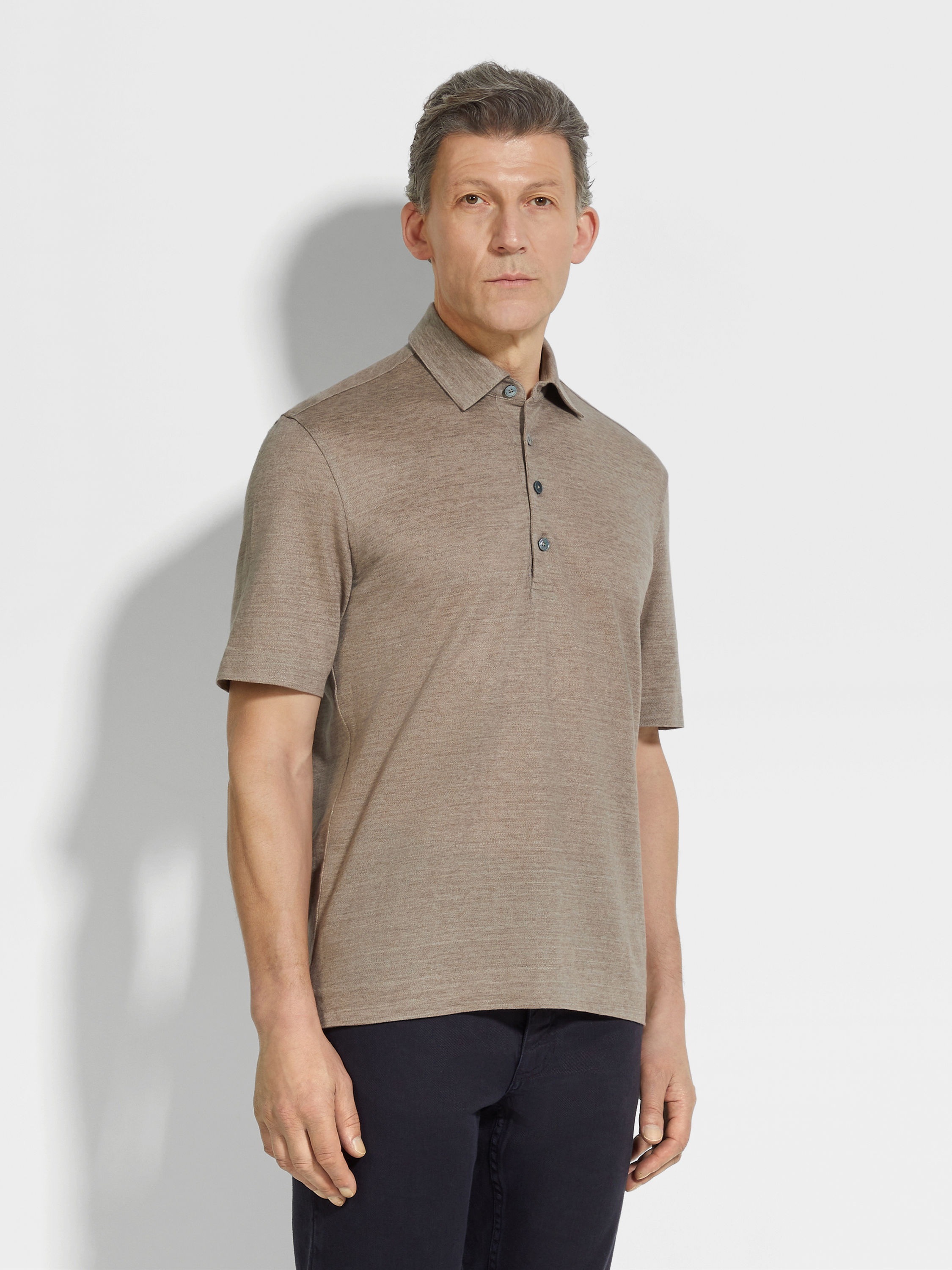 Light Taupe Oasi Lino Polo Shirt Product detail photo #3
