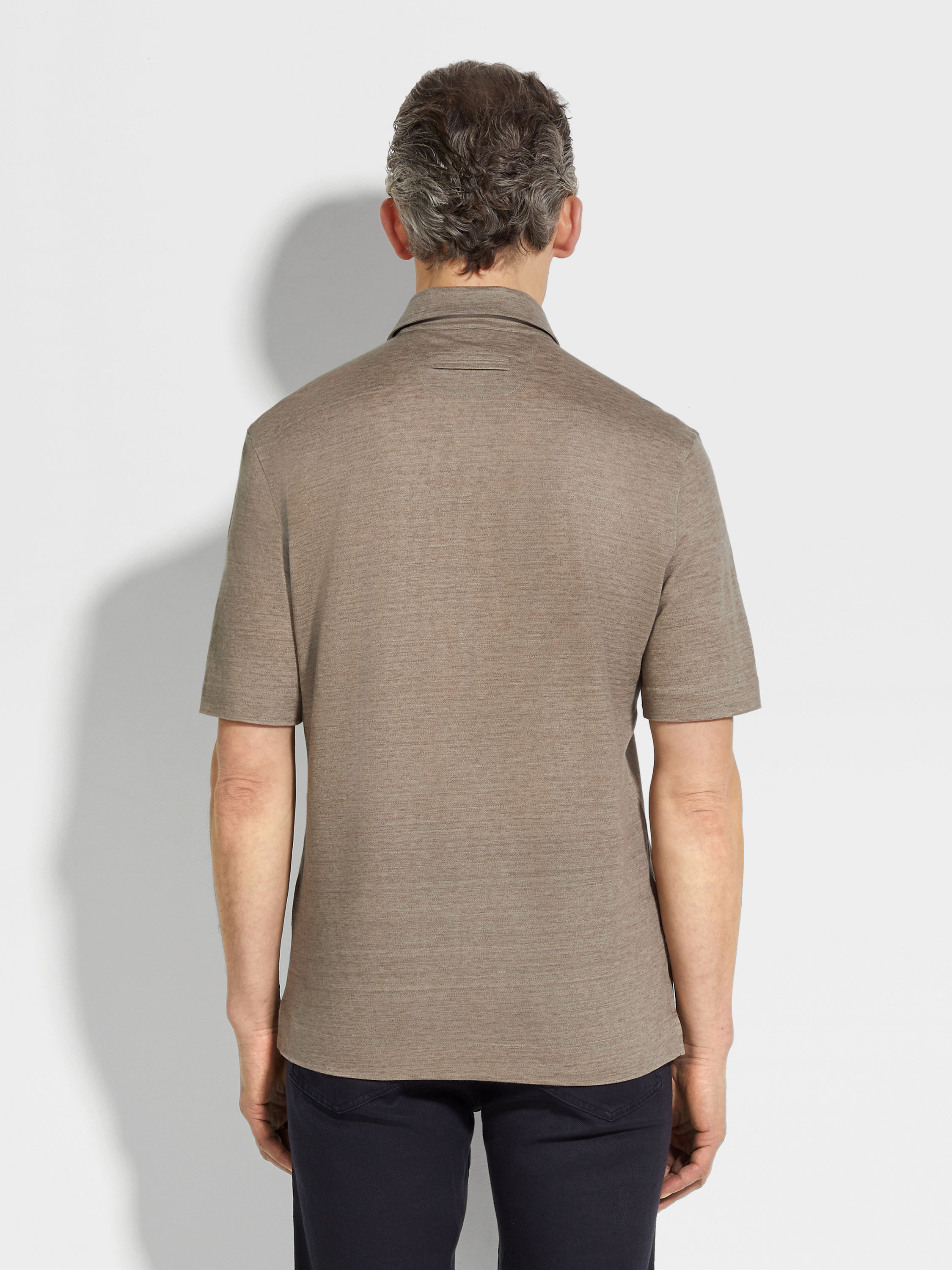 Light Taupe Oasi Lino Polo Shirt Product detail photo #4