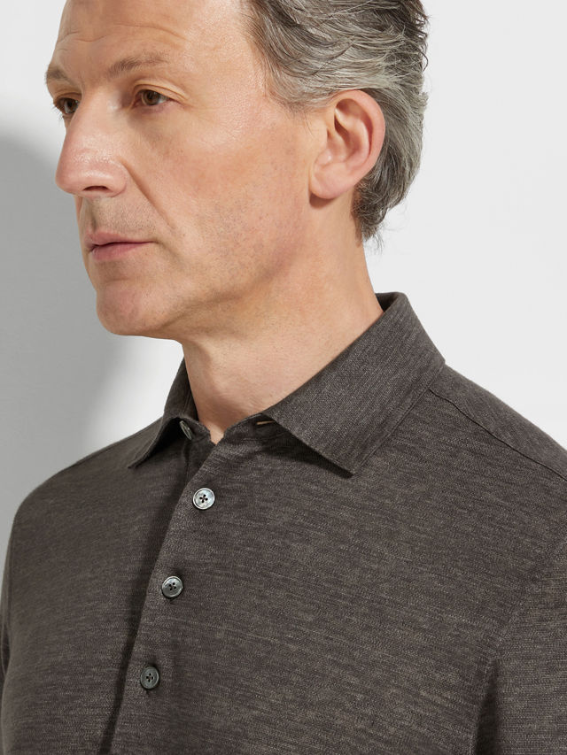 Dark Taupe Oasi Lino Polo Shirt Product detail photo #1