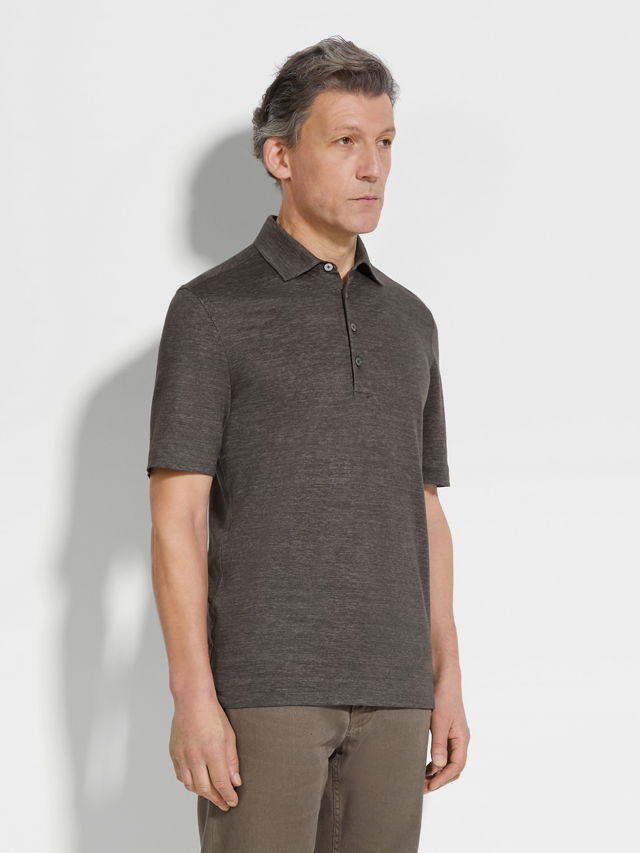 Dark Taupe Oasi Lino Polo Shirt Product detail photo #3