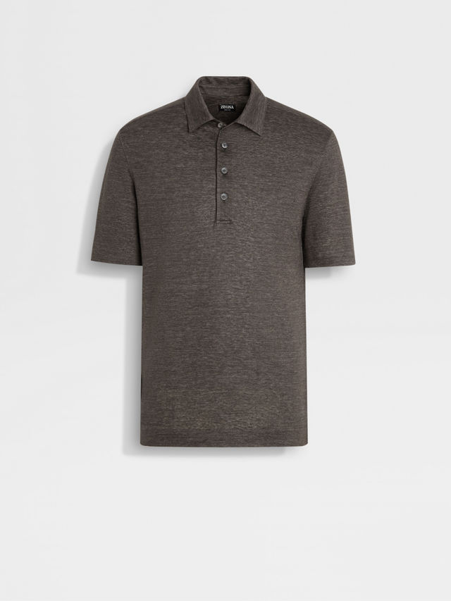 Dark Taupe Oasi Lino Polo Shirt Main product photo