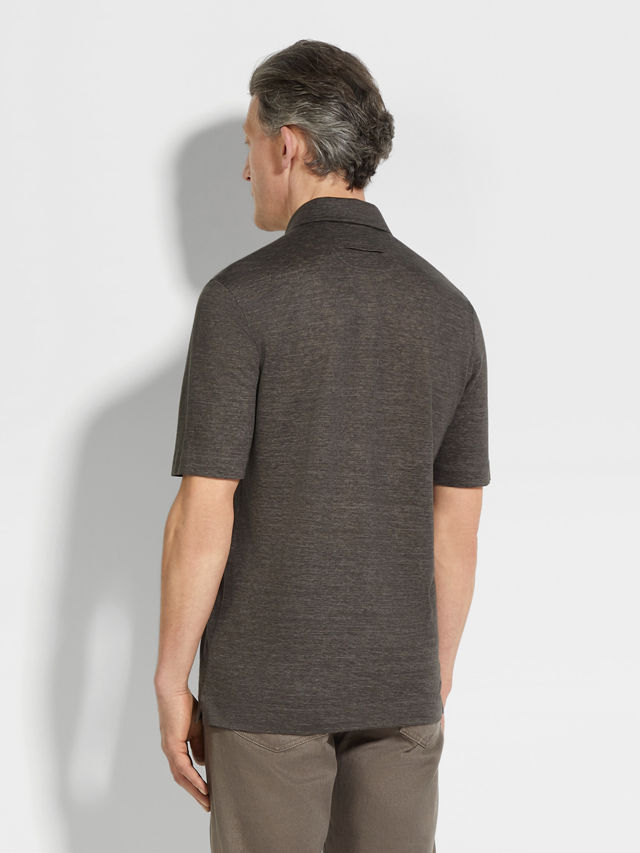 Dark Taupe Oasi Lino Polo Shirt Product detail photo #4