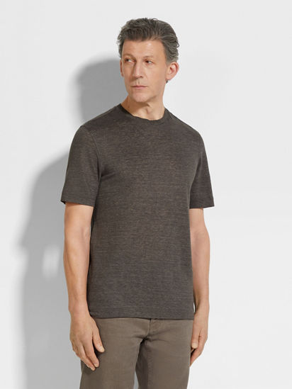 Dark Taupe Oasi Lino T-shirt SS25 34001384 | Zegna AU