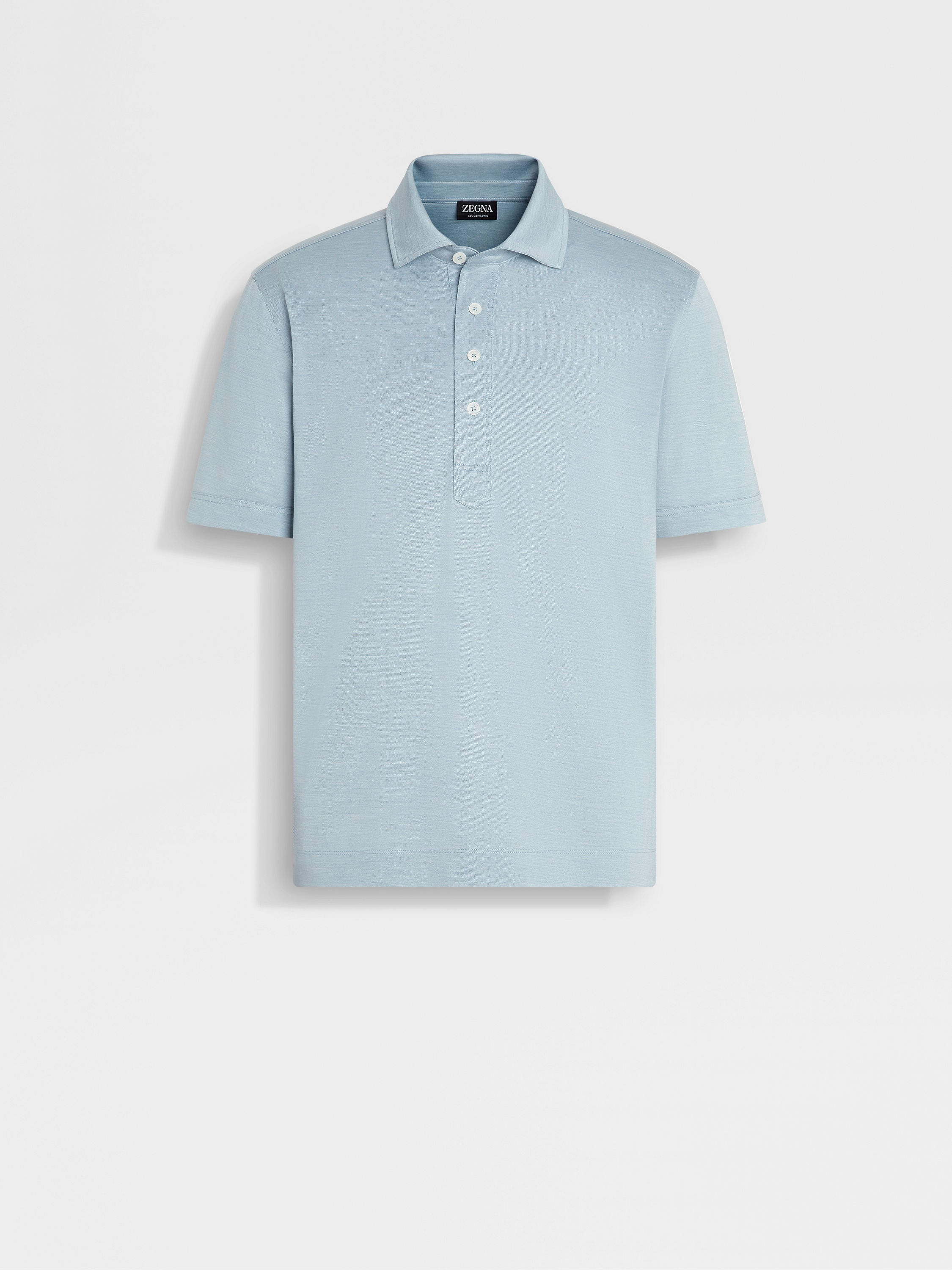 Poloshirt aus Leggerissimo-Baumwolle und Seide in meliertem Hellblau Hauptproduktfoto
