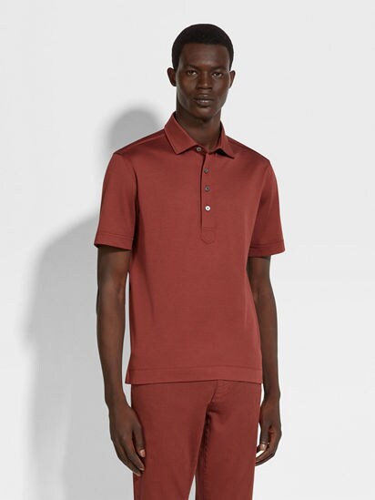 Brick Red Leggerissimo Cotton and Silk Polo Shirt SS25