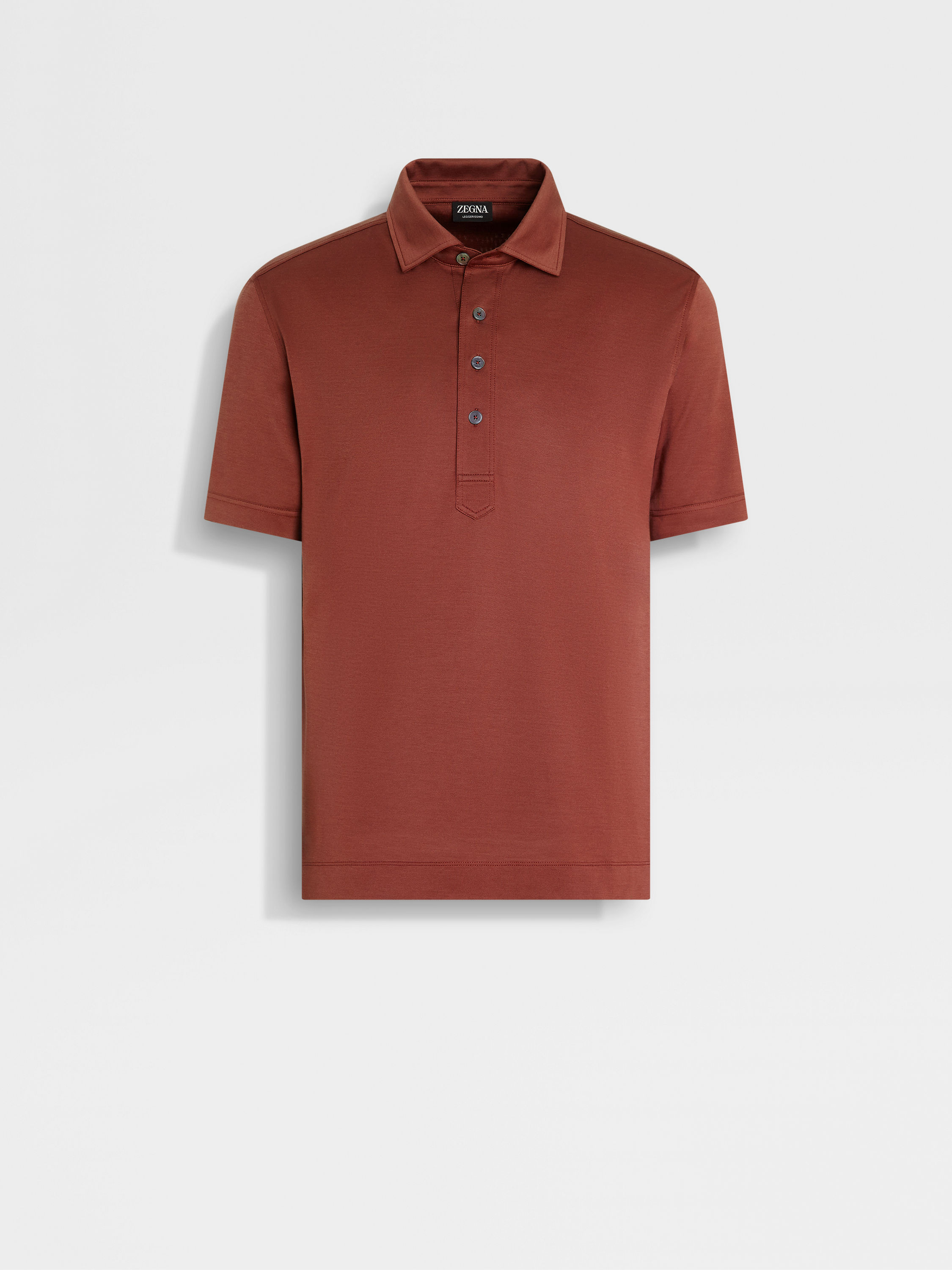 Brick Red Leggerissimo Cotton and Silk Polo Shirt SS25 Brick Red Leggerissimo Cotton and Silk Polo Shirt SS25