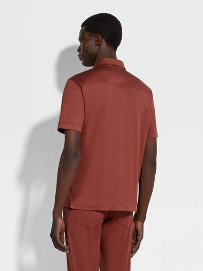 Brick Red Leggerissimo Cotton and Silk Polo Shirt SS25