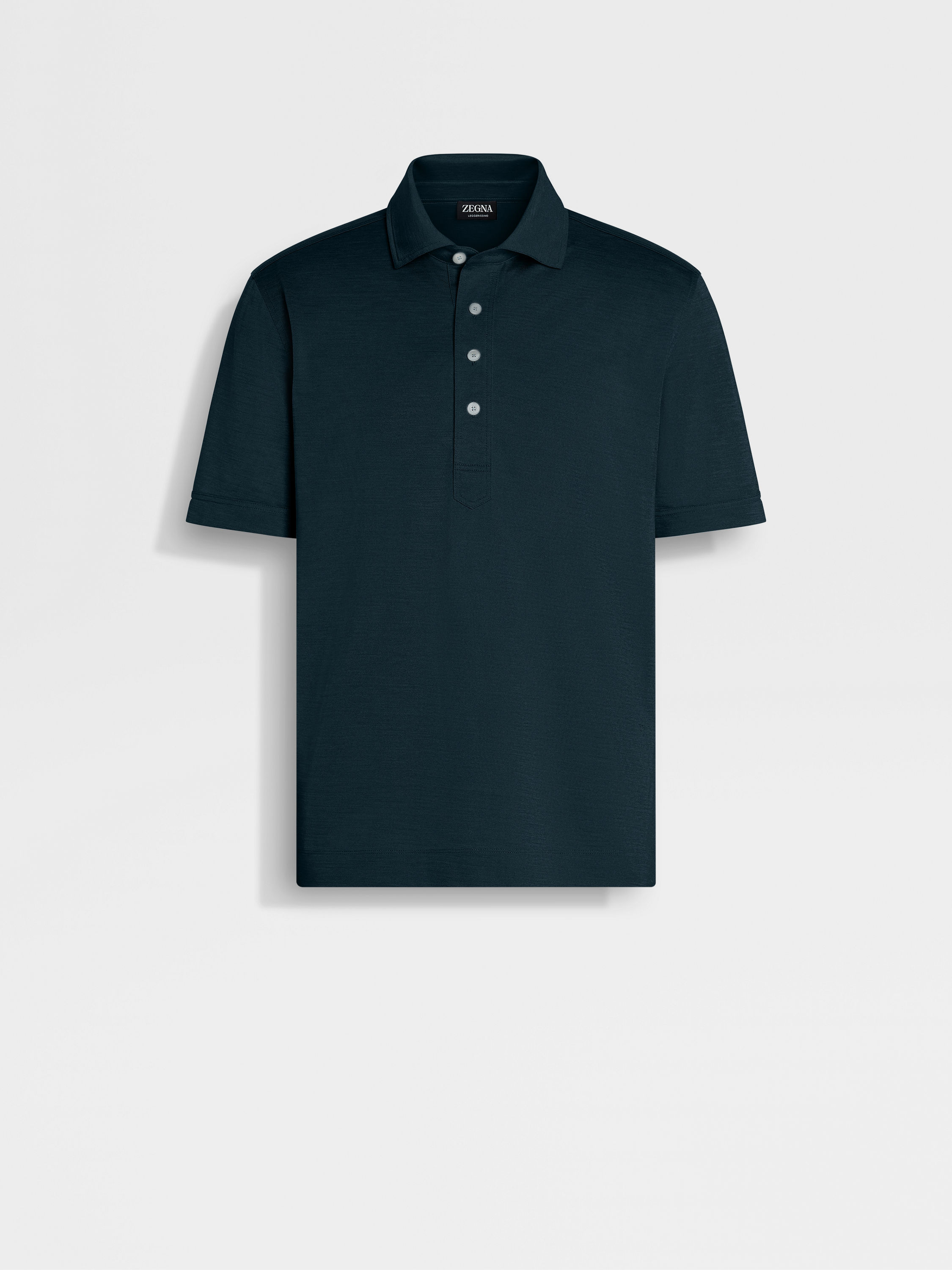 Dark Teal Blue Leggerissimo Cotton and Silk Polo Shirt Main product photo