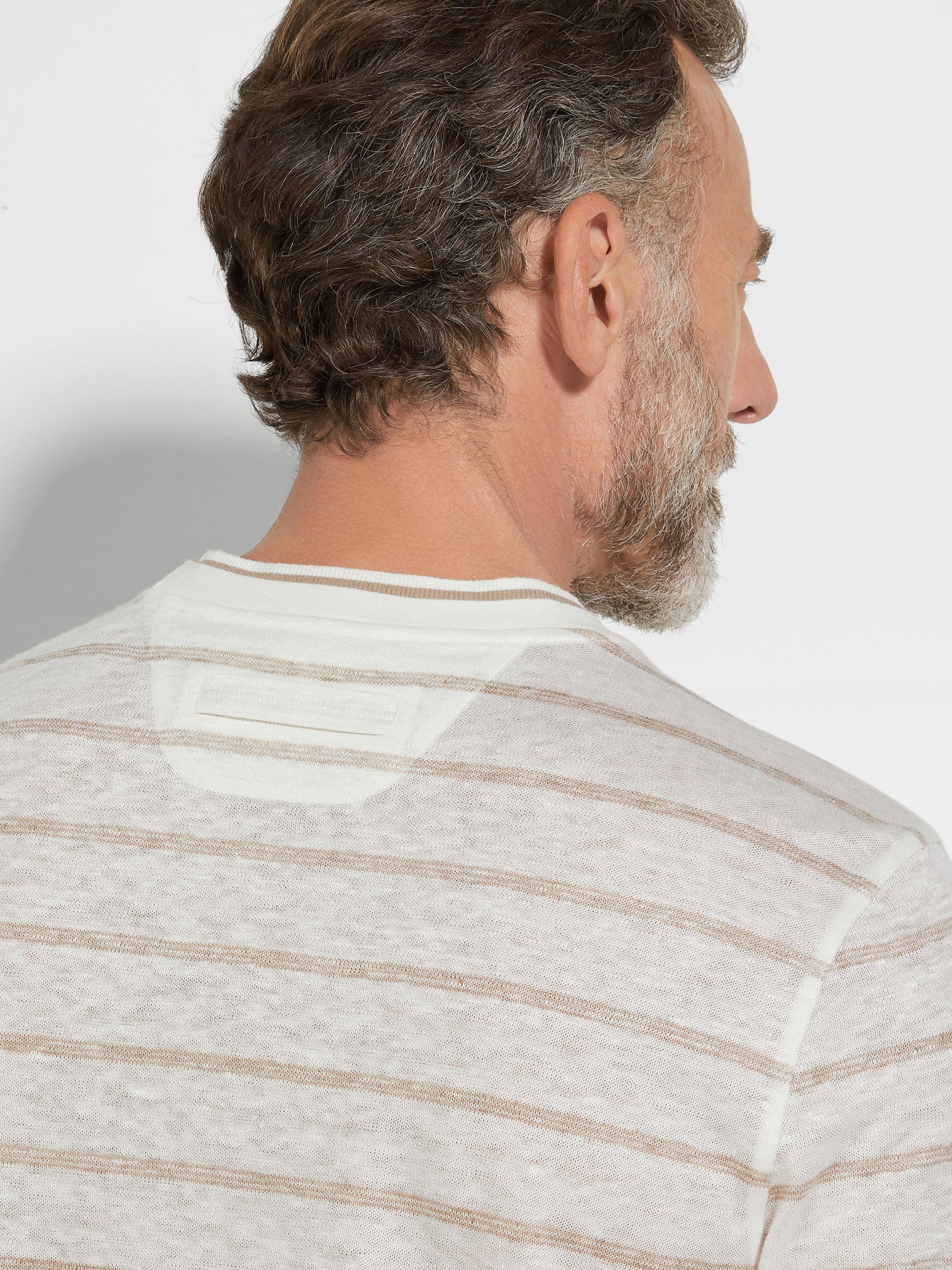 White and Light Taupe Linen T-shirt Product detail photo #1