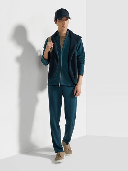 Dark Teal Blue High Performance™ Wool Full Zip Sweatshirt