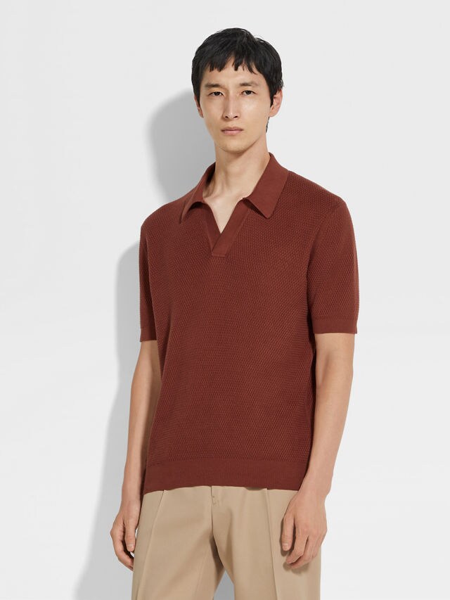 Polo en Premium Cotton Rouge Brique Photo #3 de détail du produit
