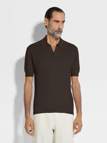 トップス CIOTA POLO SHIRTS DARK BEIGE 5 COTTON Open Collar Polo Shirt - Eton