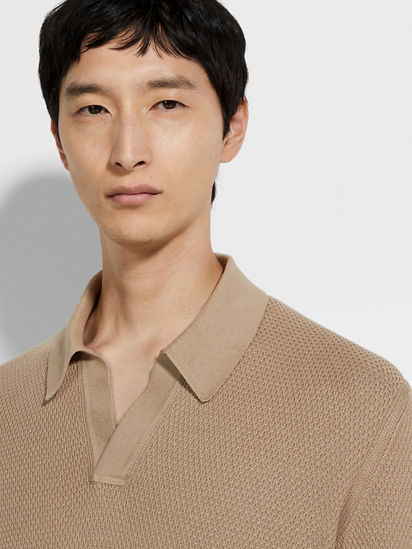 Light Taupe Premium Cotton Polo Shirt SS25 33674066 | Zegna US
