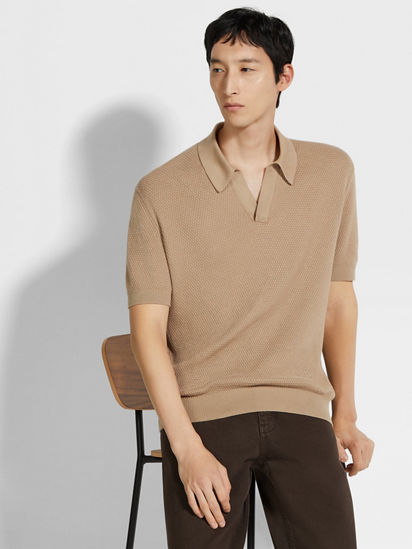 Light Taupe Premium Cotton Polo Shirt SS25 33674066 | Zegna US