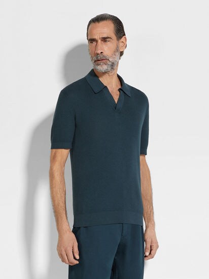Dark Teal Blue Premium Cotton Polo Shirt SS25 33674122
