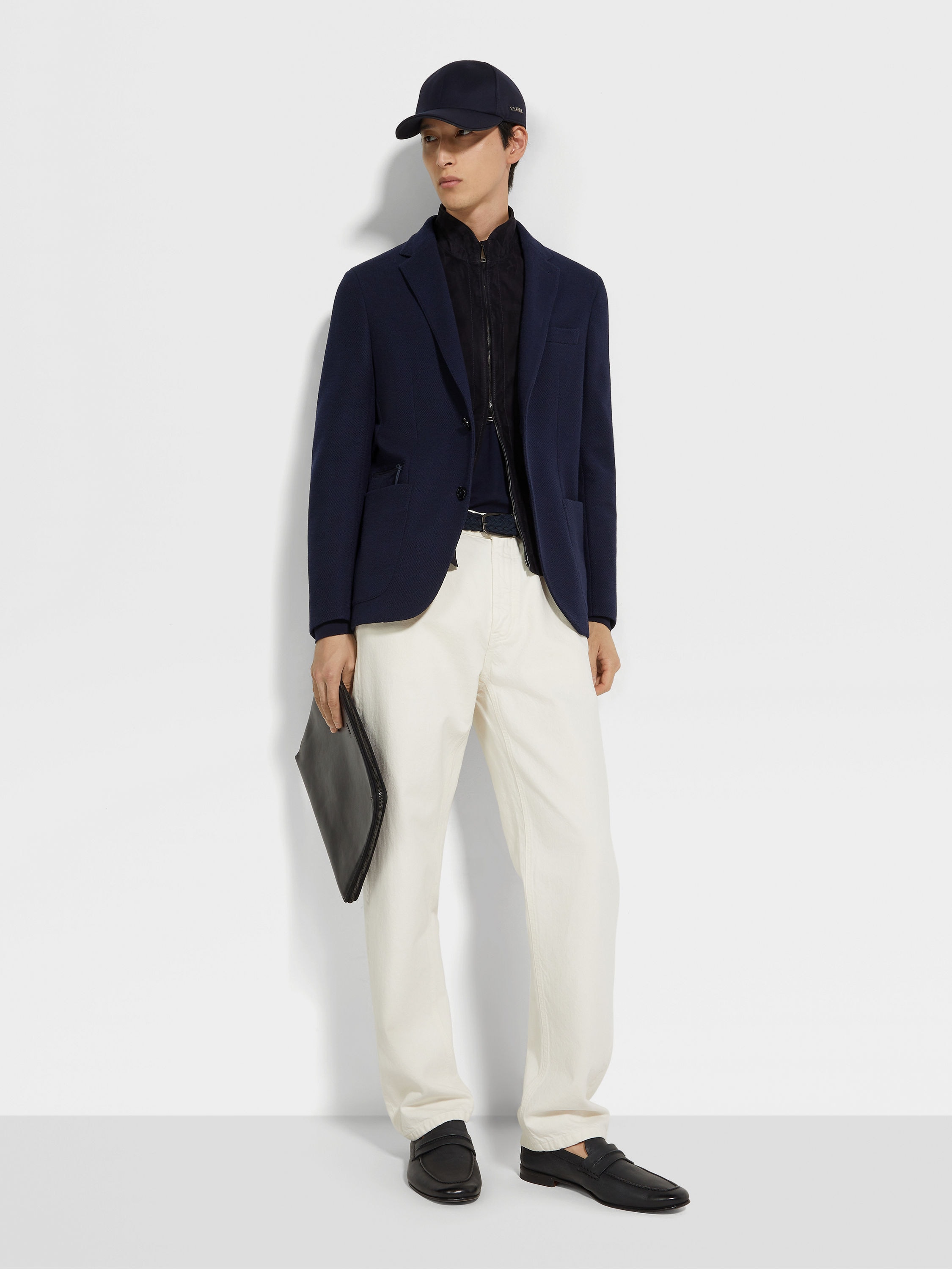 Navy Blue High Performance™ Jersey Wool and Cotton Jacket Product detail photo #1