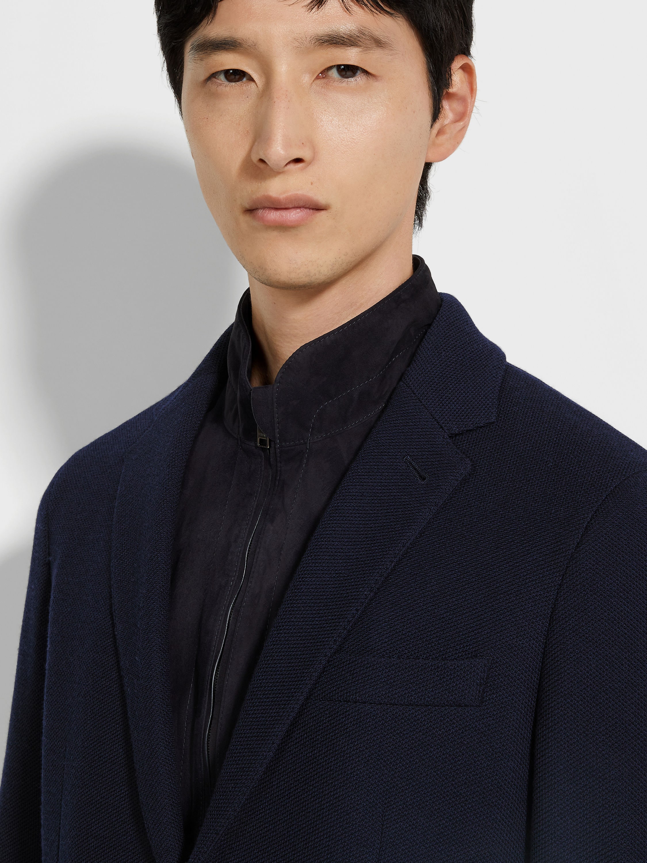 Navy Blue High Performance™ Jersey Wool and Cotton Jacket Product detail photo #2