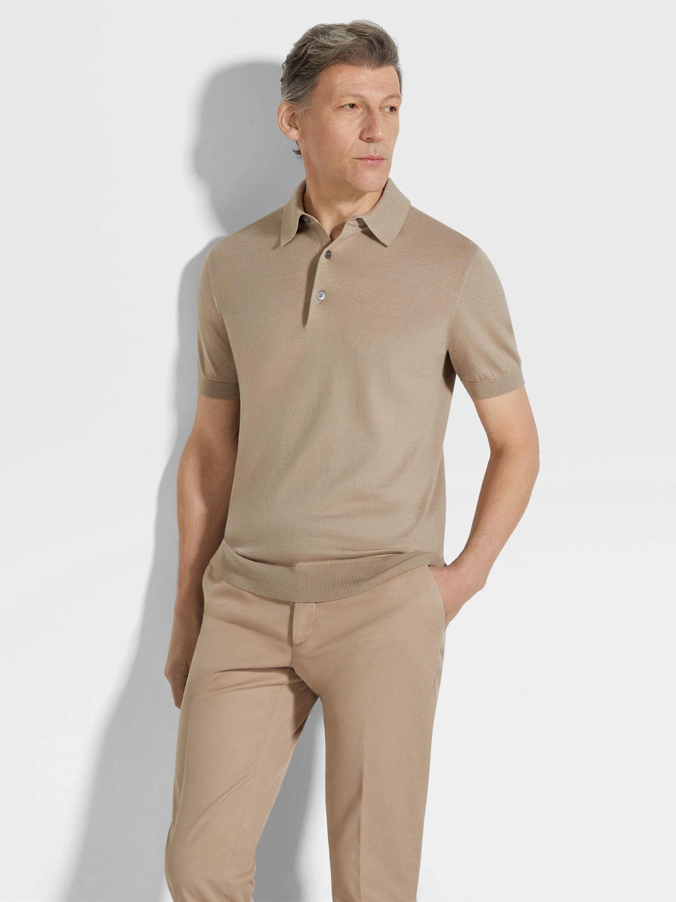 Light Taupe Premium Cotton Polo Shirt Product detail photo #2
