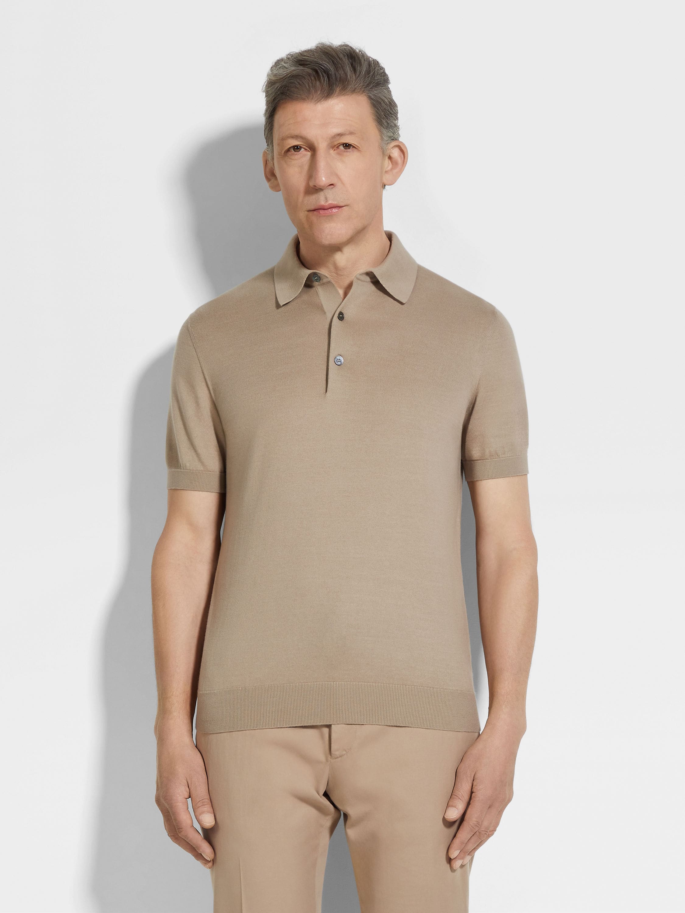 Light Taupe Premium Cotton Polo Shirt Product detail photo #3