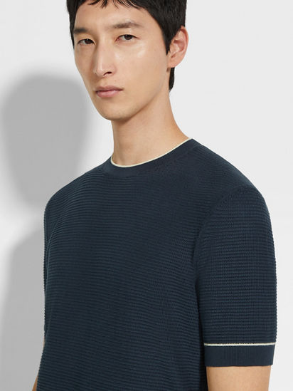 TDS ♡ Duffy China 青黒文字 Dark Teal Blue Premium Cotton T-shirt SS25 33984295 | Zegna SG