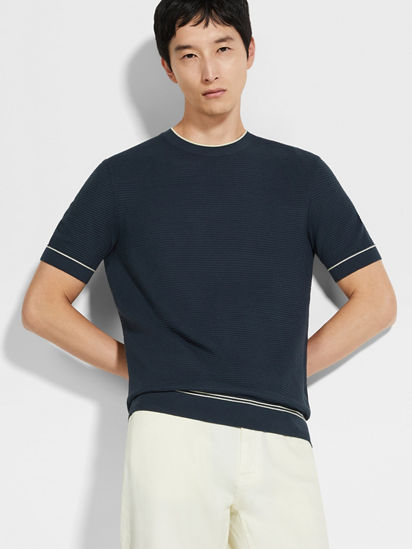 TDS ♡ Duffy China 青黒文字 Dark Teal Blue Premium Cotton T-shirt SS25 33984295 | Zegna SG