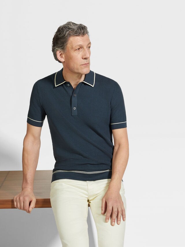 Dark Teal Blue Premium Cotton Polo Shirt Product detail photo #2