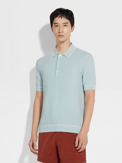 ライトブルー Premium Cottonポロシャツ SS25 33984301 | Zegna JP