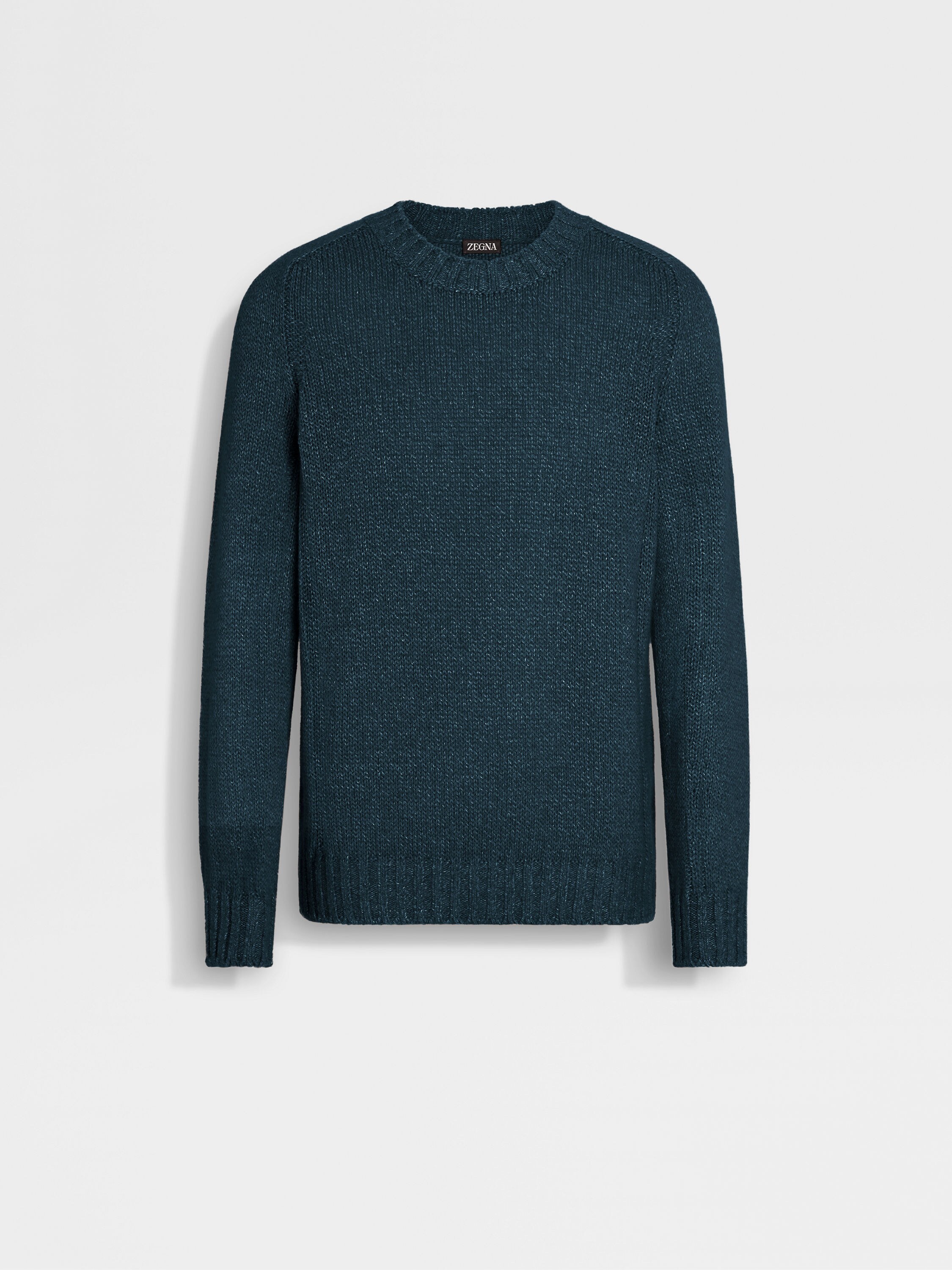 Dark Teal Blue Cashmere and Linen Blend Crewneck Main product photo