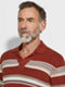 Brick Red Light Blue and White Cotton and Silk Polo Shirt Product detail photo #1