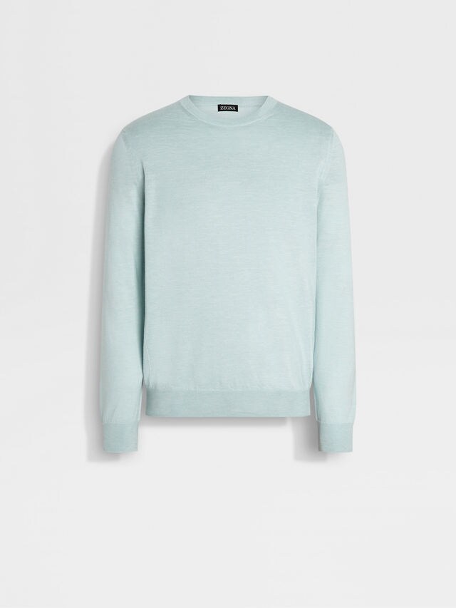 Light Blue Mélange Silk Cashmere and Linen Crewneck Main product photo