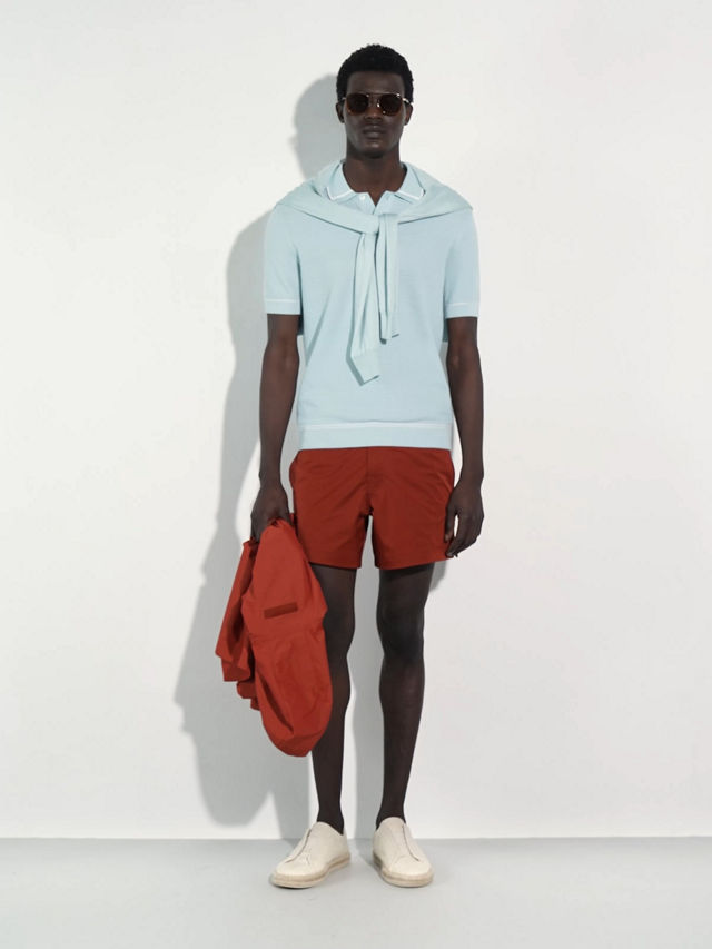 Light Blue Mélange Silk Cashmere and Linen Crewneck
