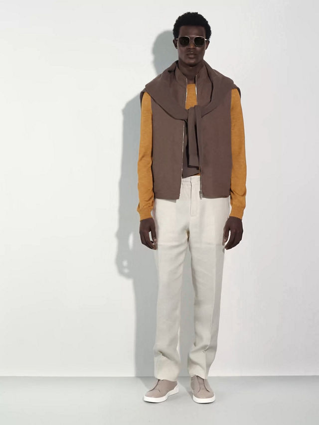 Ochre Mélange Silk Cashmere and Linen Crewneck