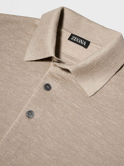 Light Taupe Mélange Silk Cashmere and Linen Polo Shirt SS25