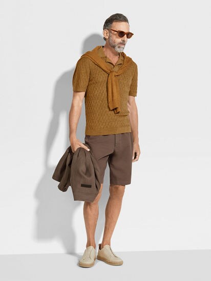 Tシャツ・カットソー STELLA McCARTNEY Brown Cashmere Blend Polo Shirt Silk-Blend Long-Sleeved Polo Shirt Burgundy | VERSACE
