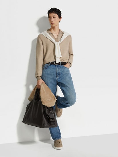 Light Taupe Silk and Cashmere Polo Shirt SS25 33705504 Light Taupe Silk and Cashmere Polo Shirt SS25 33705504