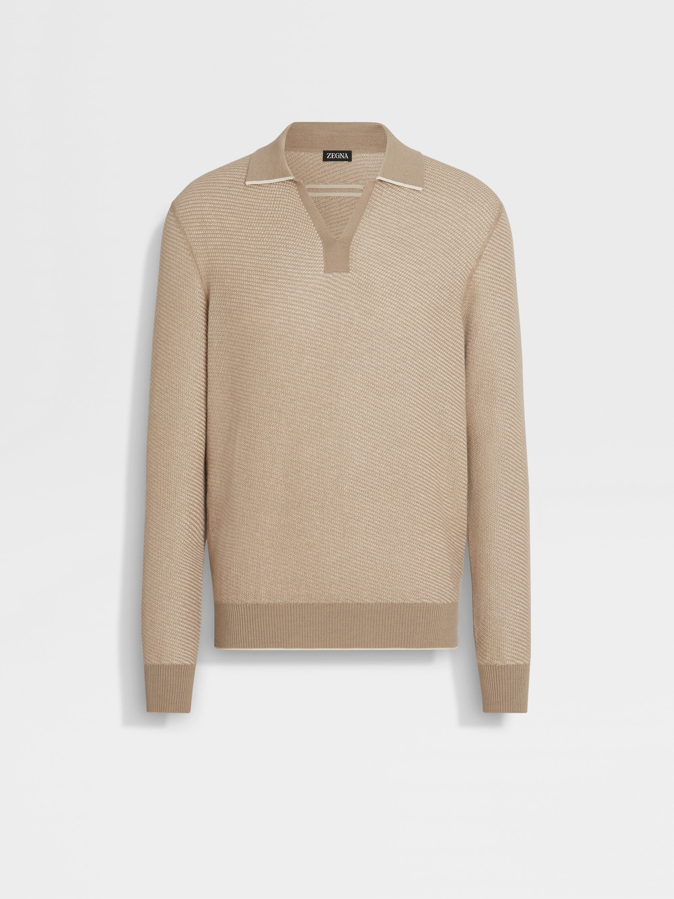 Light Taupe Silk and Cashmere Polo Shirt Main product photo