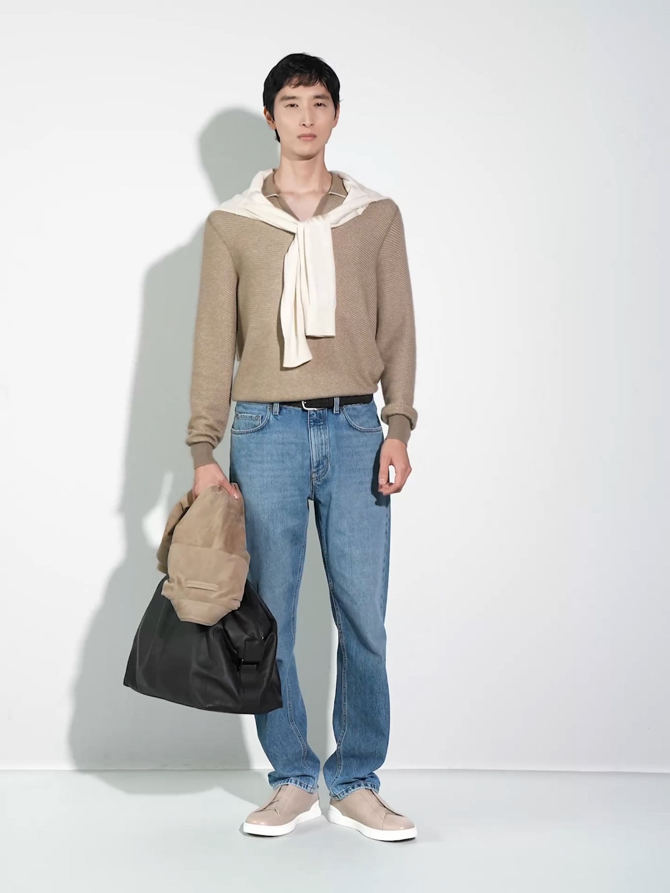 Light Taupe Silk and Cashmere Polo Shirt SS25 33705504 Light Taupe Silk and Cashmere Polo Shirt SS25 33705504