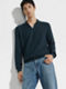 Dark Teal Blue Silk and Cashmere Polo Shirt Product detail photo #2