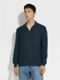 Dark Teal Blue Silk and Cashmere Polo Shirt Product detail photo #3