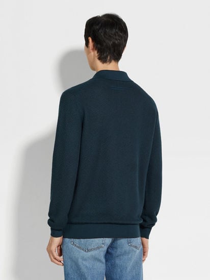 ダークティールブルー シルク&カシミヤ ポロシャツ SS25 ダークティールブルー シルク&カシミヤ ポロシャツ SS25