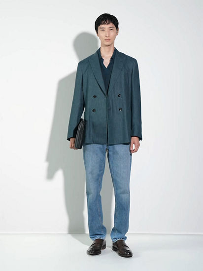 ダークティールブルー シルク&カシミヤ ポロシャツ SS25 ダークティールブルー シルク&カシミヤ ポロシャツ SS25