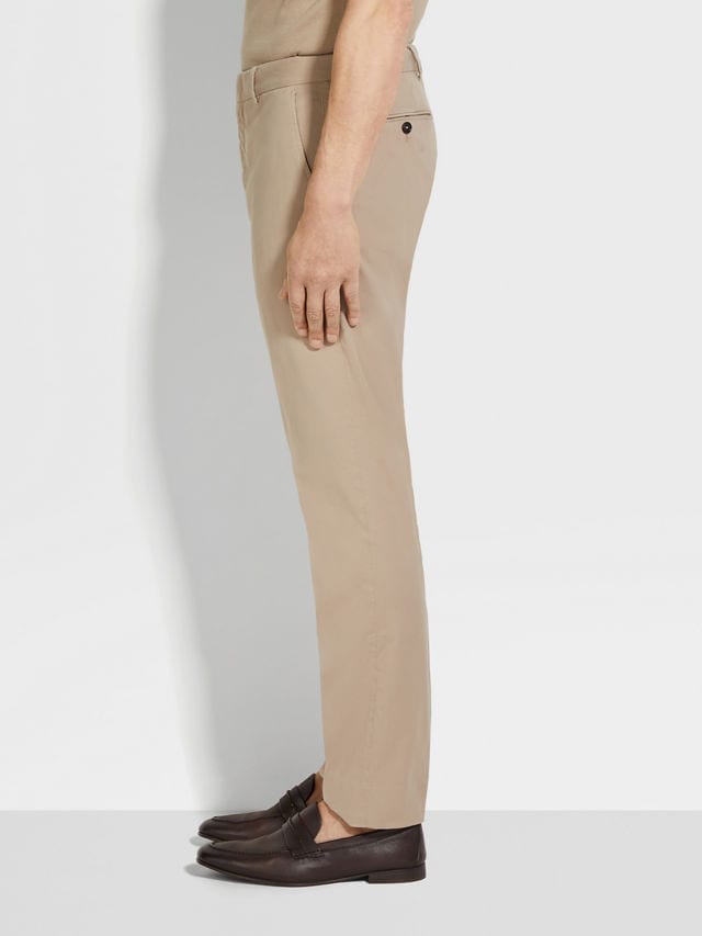 Light Taupe Stretch Premium Cotton Pants Product detail photo #2