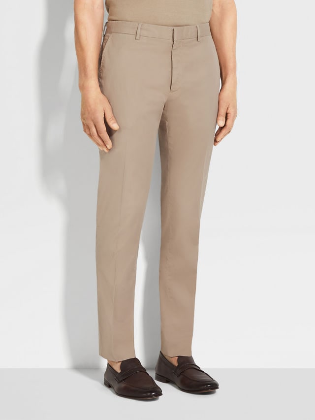 Light Taupe Stretch Premium Cotton Pants Product detail photo #3