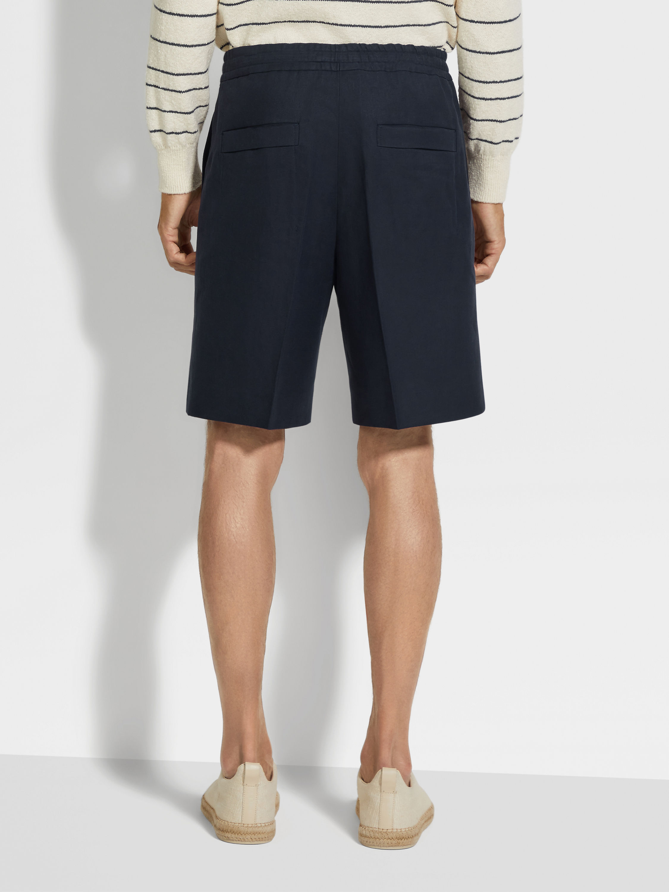 Navy Blue Oasi Lino Shorts Product detail photo #5