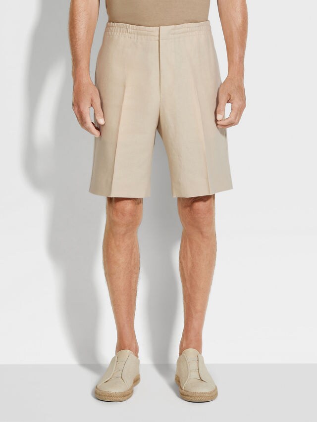 Light Taupe Oasi Lino Shorts Product detail photo #4