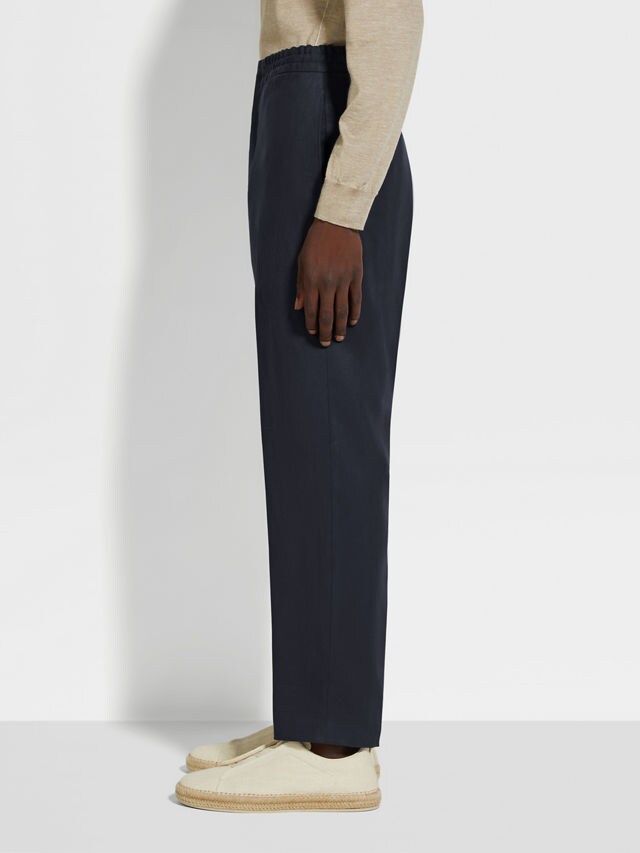 Navy Blue Oasi Lino Pants Product detail photo #3