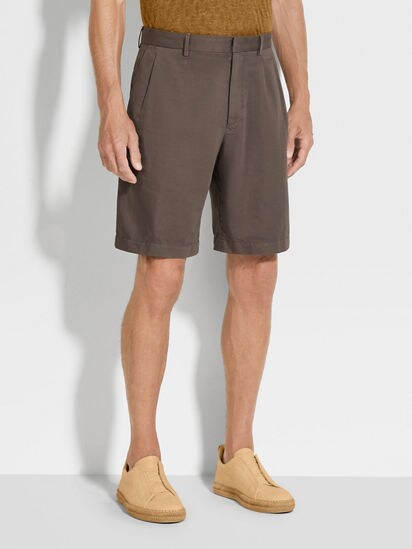 Dark Taupe Summer Chino Cotton and Linen Shorts SS25