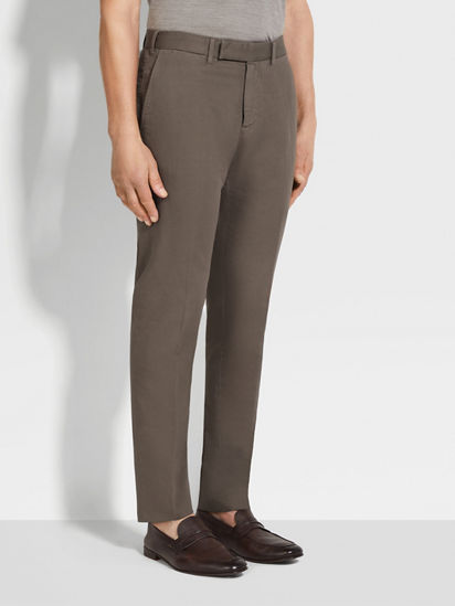 Dark Taupe Summer Chino Cotton and Linen Pants SS25 34030582